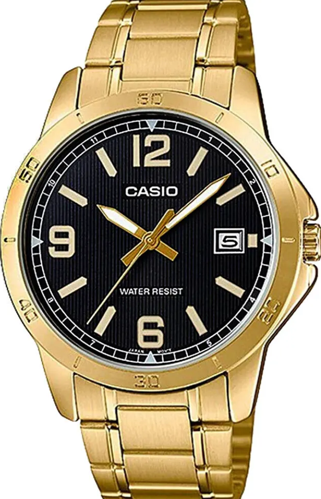 萬年鐘錶 - CASIO 卡西歐 復古全金色黑面男錶 MTP-V004G-1B 錶徑41.5MM