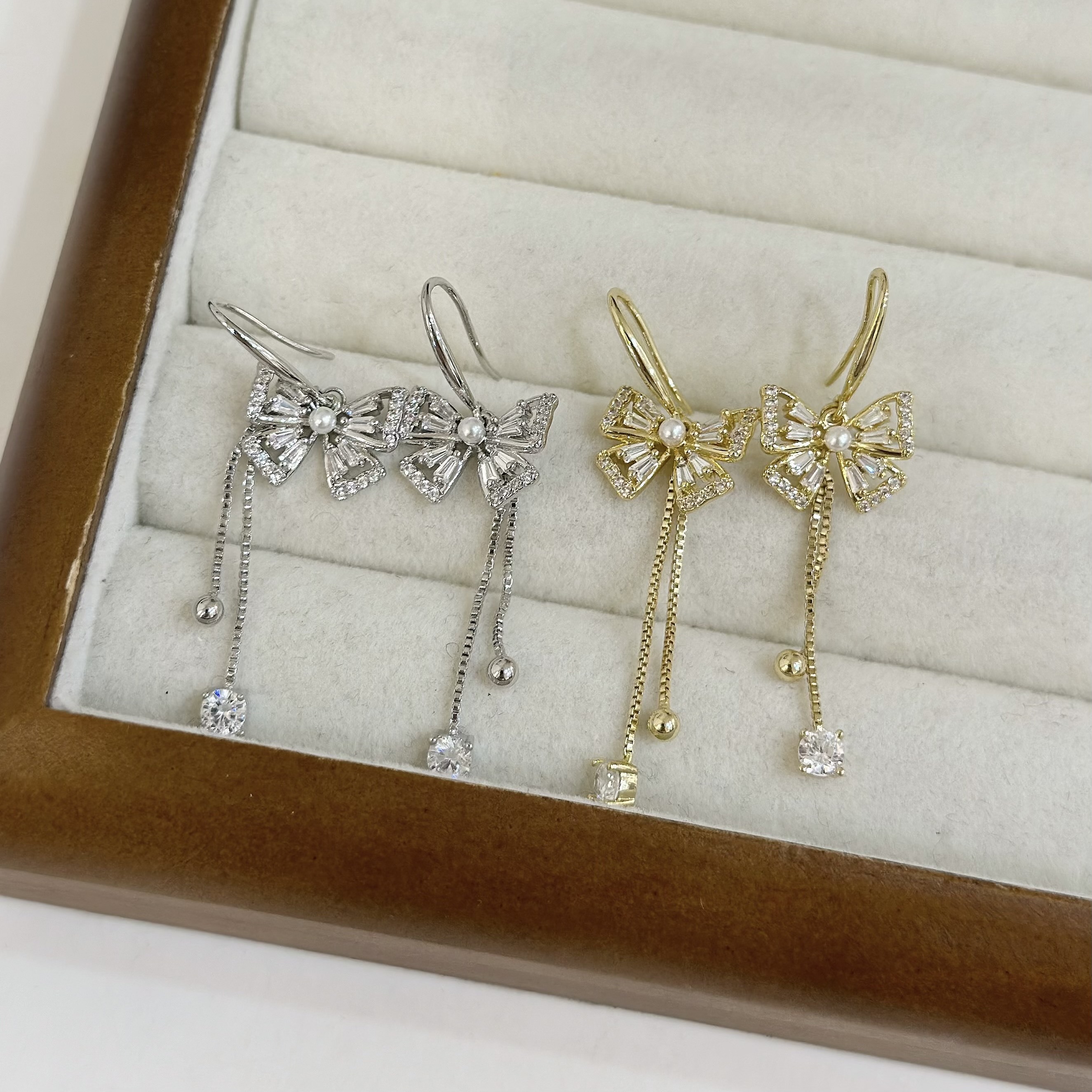 66鋯石排鑽蝴蝶結珍珠垂吊