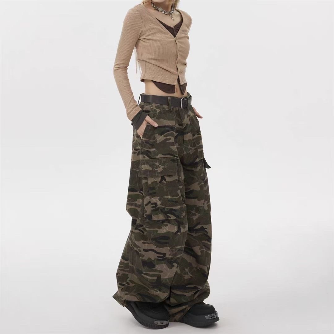 JIN UNIVERSAL  迷彩大口袋長褲 軍褲 垂墜感 上窄下寬 休閒褲