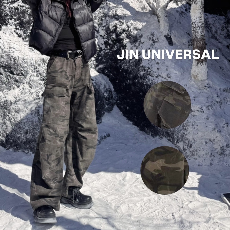 JIN UNIVERSAL  迷彩大口袋長褲 軍褲 垂墜感 上窄下寬 休閒褲