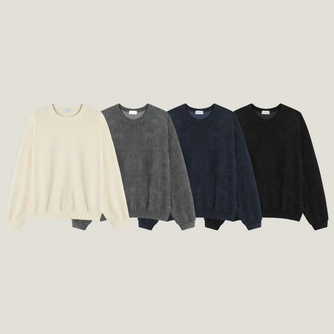 淨色圓領暗直紋針織衫 RAYGUN-020T