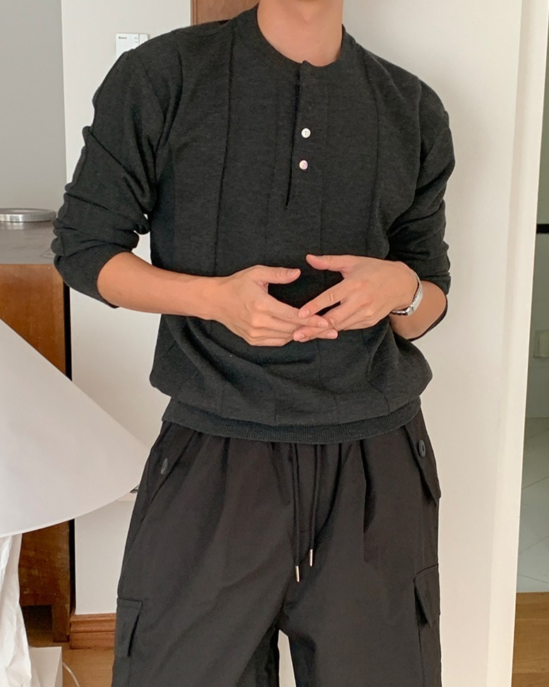 合身亨利領羅紋針織衫