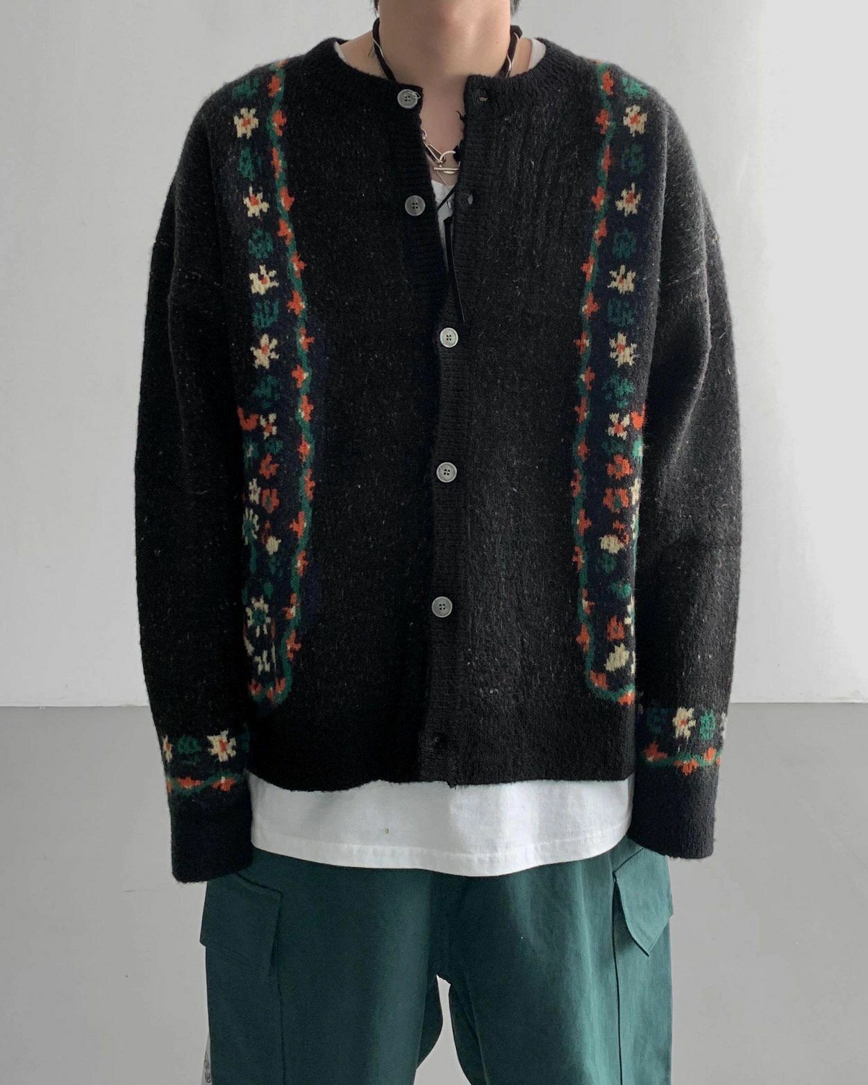花花圖案開胸針織外套 UNUSED-036JK