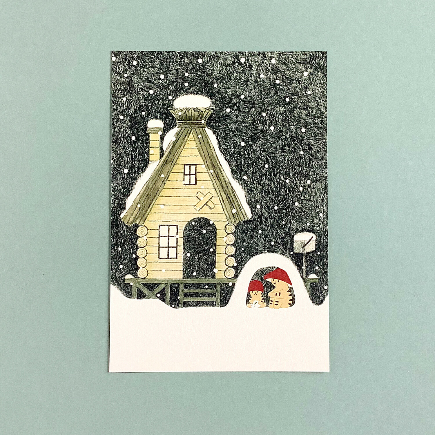 冬天_蘑菇貓 貓咪繪本明信片｜日本 4legs