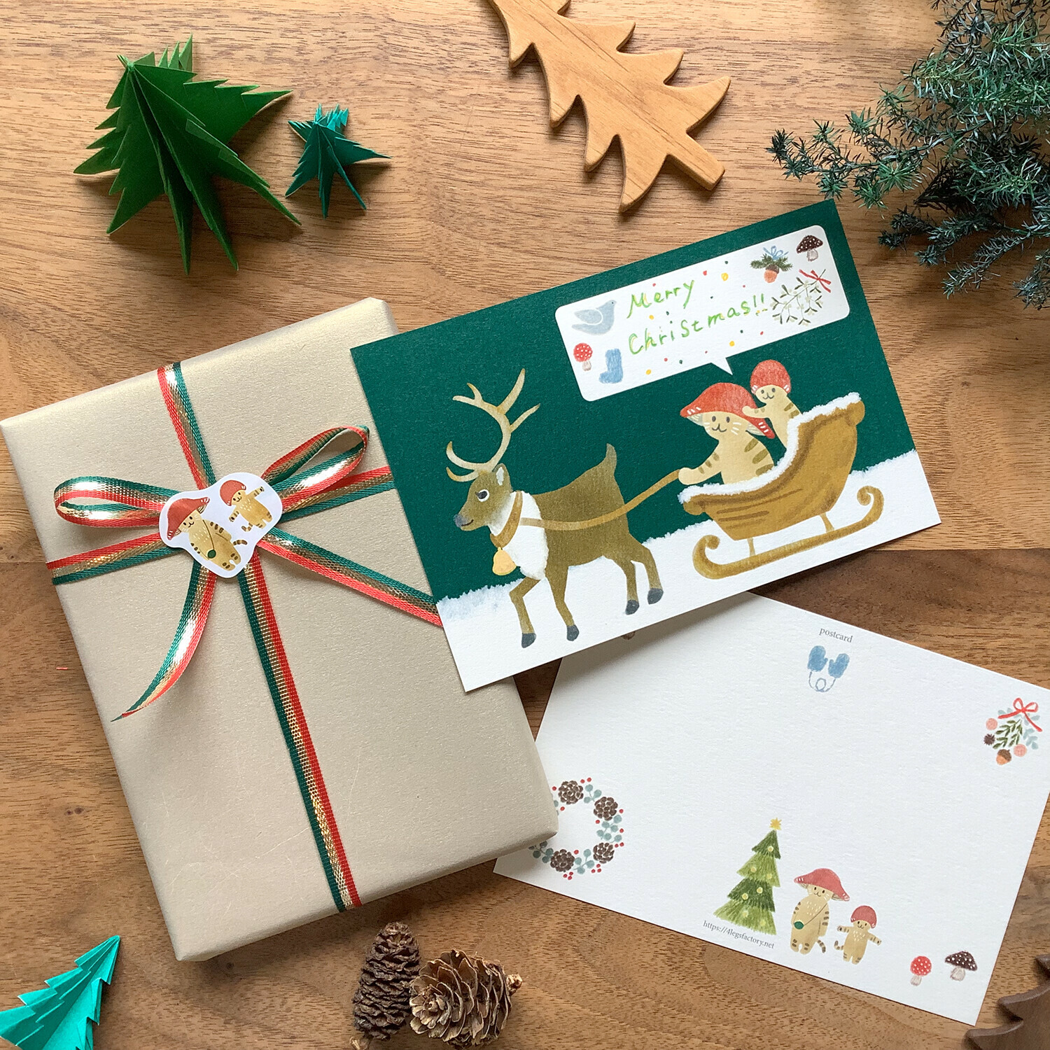 聖誕節_蘑菇貓 貓咪繪本明信片｜日本 4legs