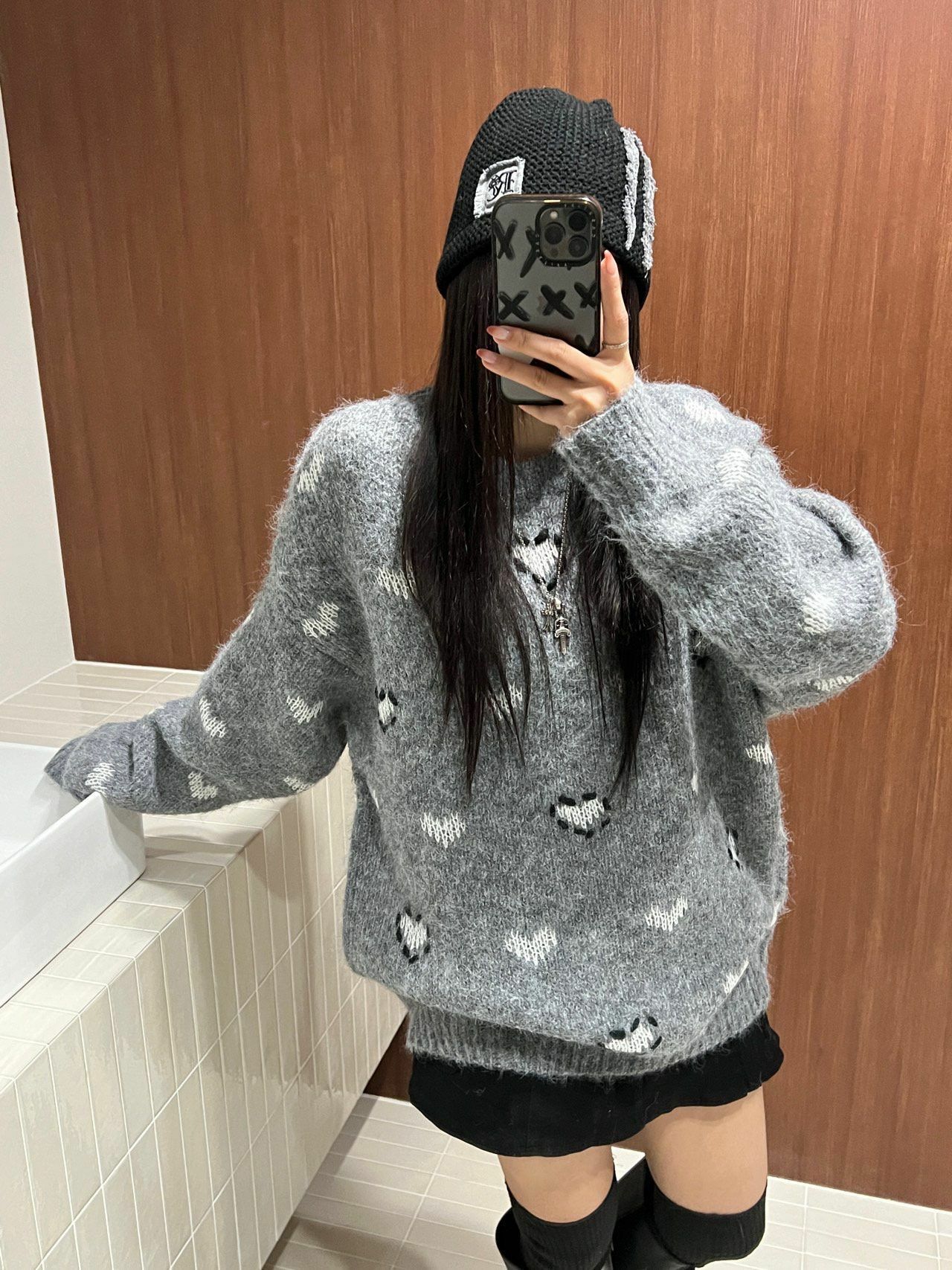 圓領心心圖案針織衫 UNUSED-042T