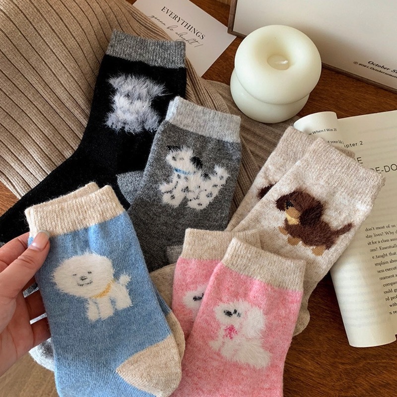 《12259》保暖羊毛狗狗系列中筒襪