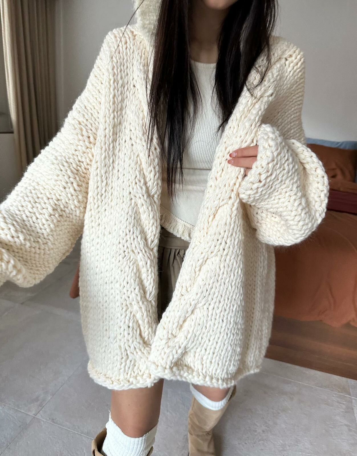 淨色暗紋開胸針織外套 UNUSED-051JK