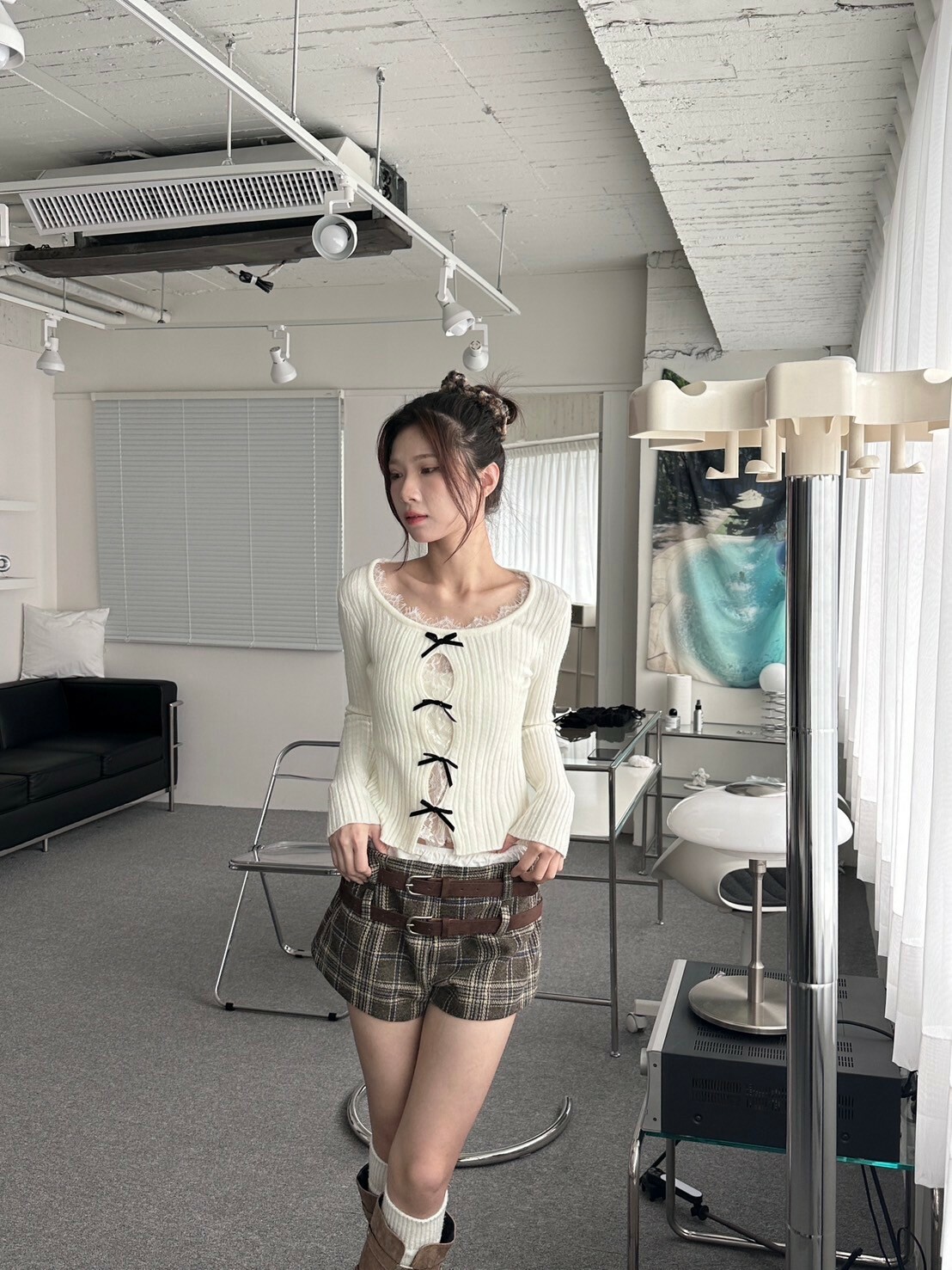 冬日熱可可🍫秋冬氛圍疊穿格紋短褲（附皮帶*2）