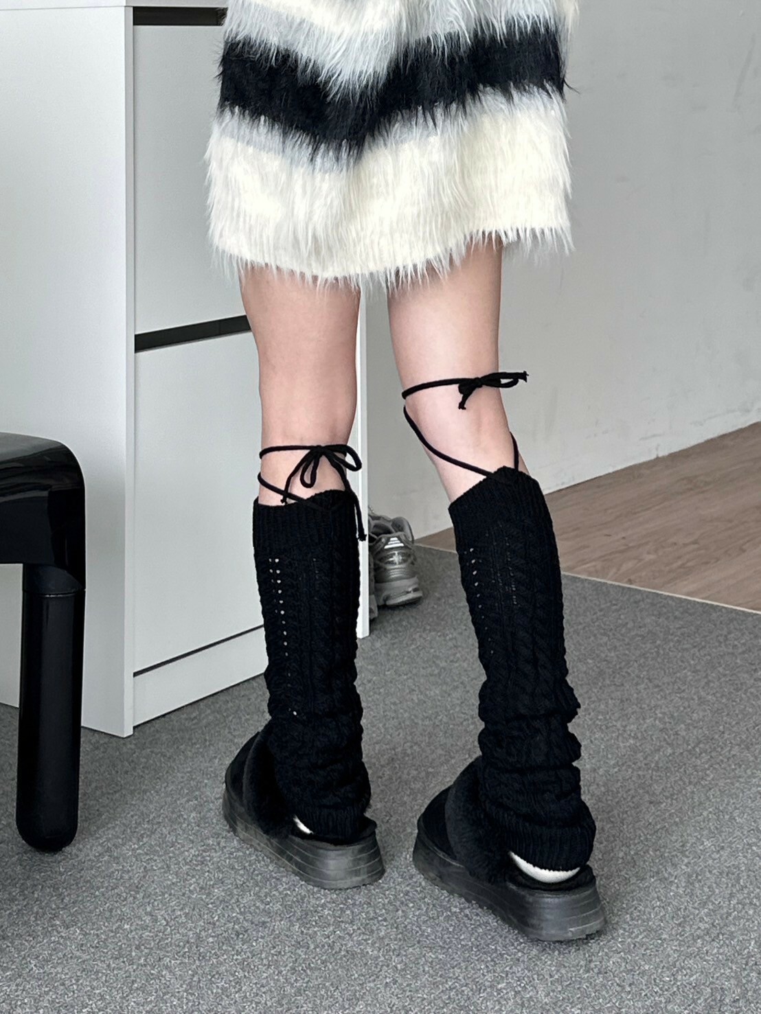 時髦單品🌟麻花針織綁帶襪套