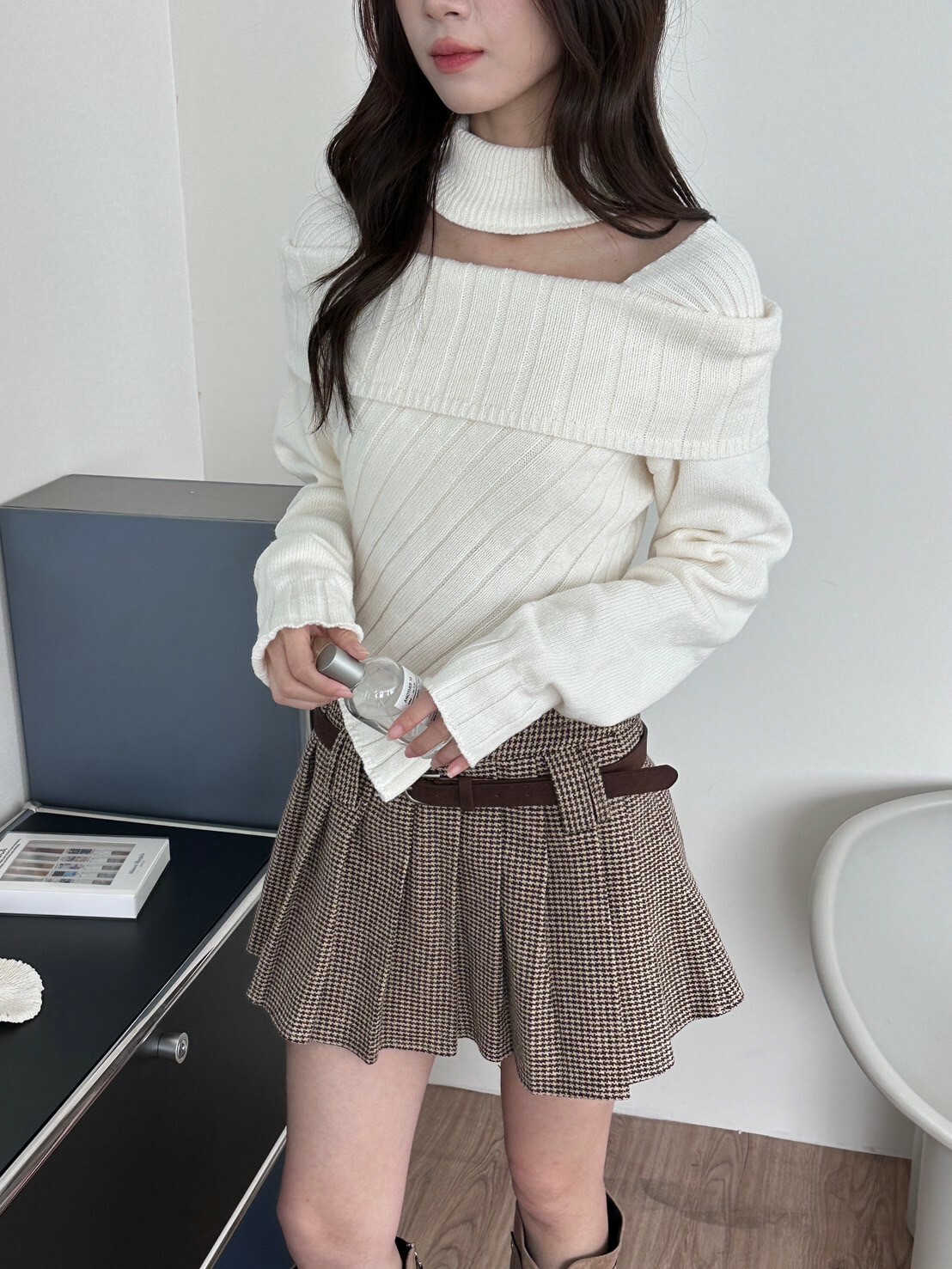 赴約浪漫 方領坎肩 圍脖針織毛衣 2colors