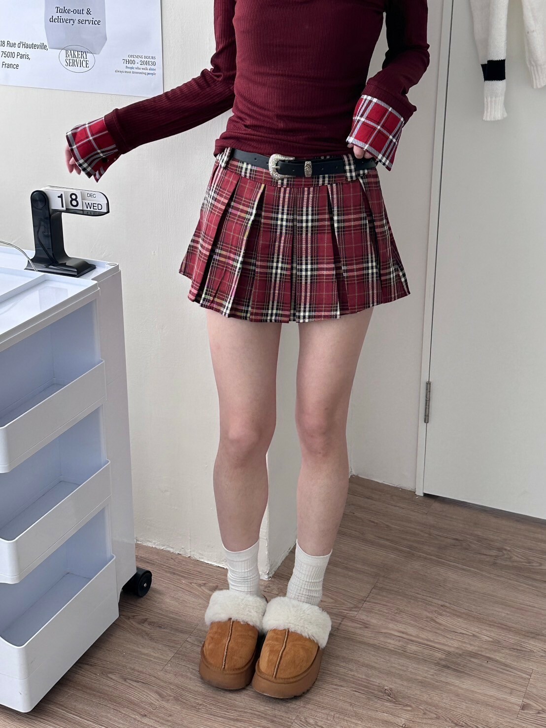 愛丁堡學院🕌 美式格子撞色百褶裙(附腰帶) 2colors