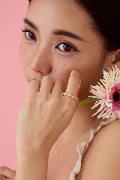 珍珠串接可調式戒指