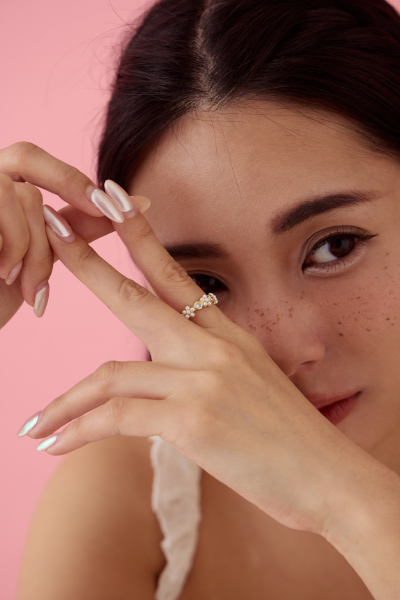 甜美串花可調式戒指