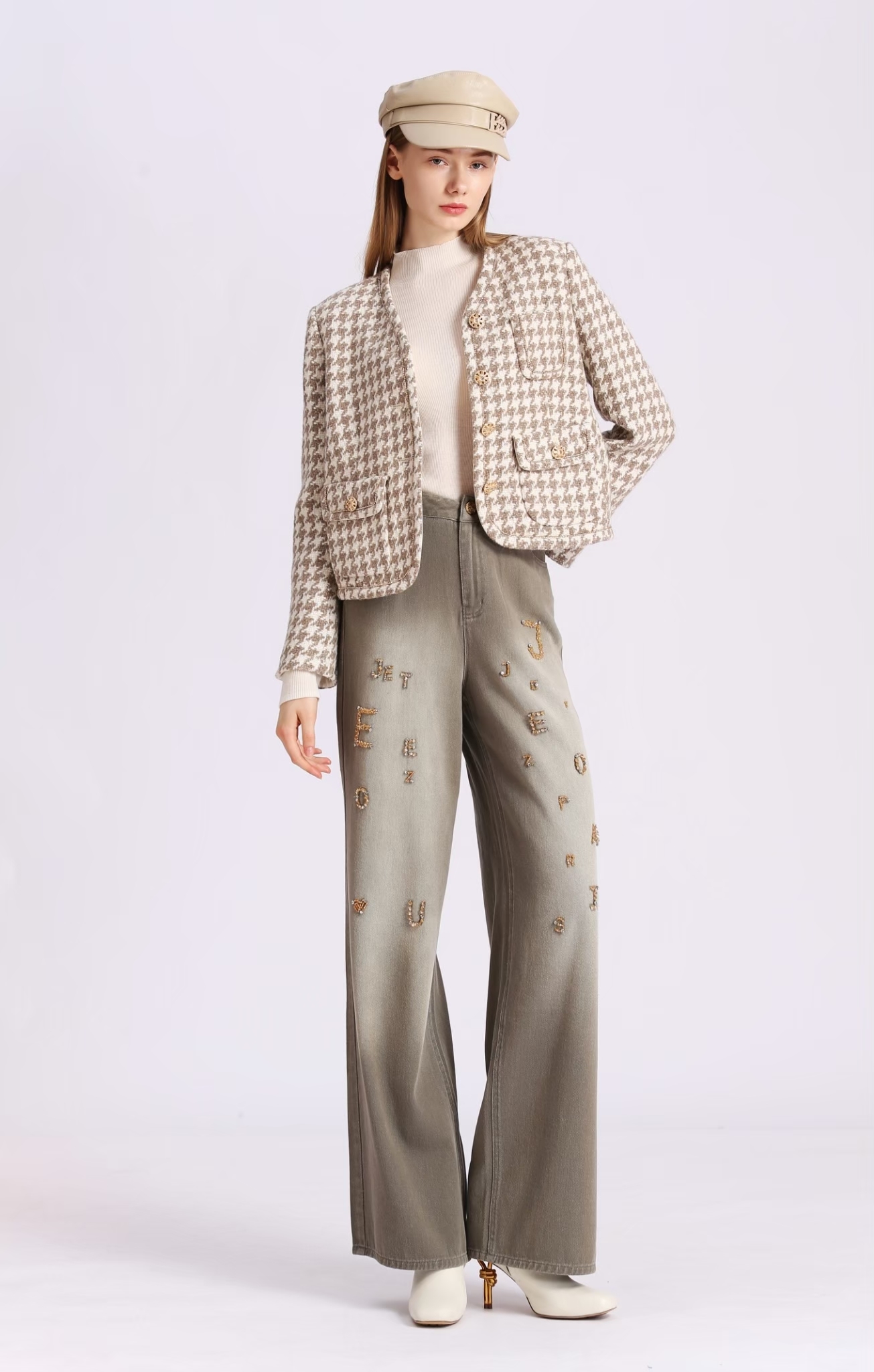 BD15378D1 法式織紋千鳥格金釦小香風外套