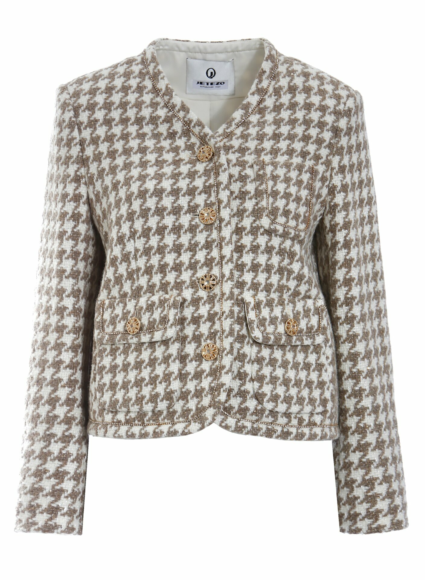 BD15378D1 法式織紋千鳥格金釦小香風外套