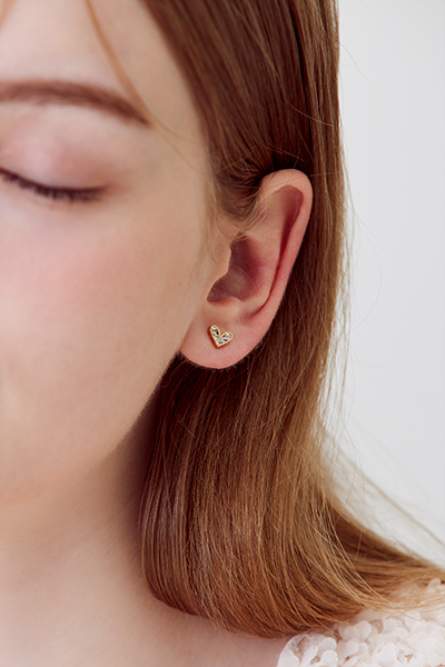 迷你滿鑽愛心。銀針耳環