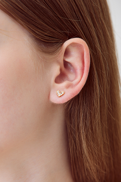 迷你滿鑽愛心。銀針耳環