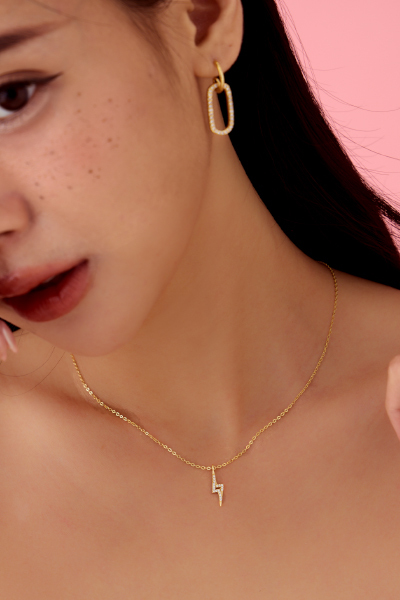 【925純銀】鑽面小閃電項鍊