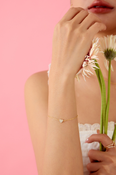 【925純銀】愛心鑽面手鍊