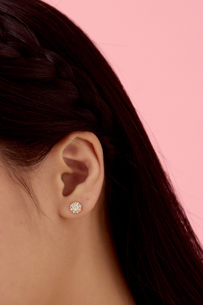 【925純銀】立體雪花鋯石。銀針耳環