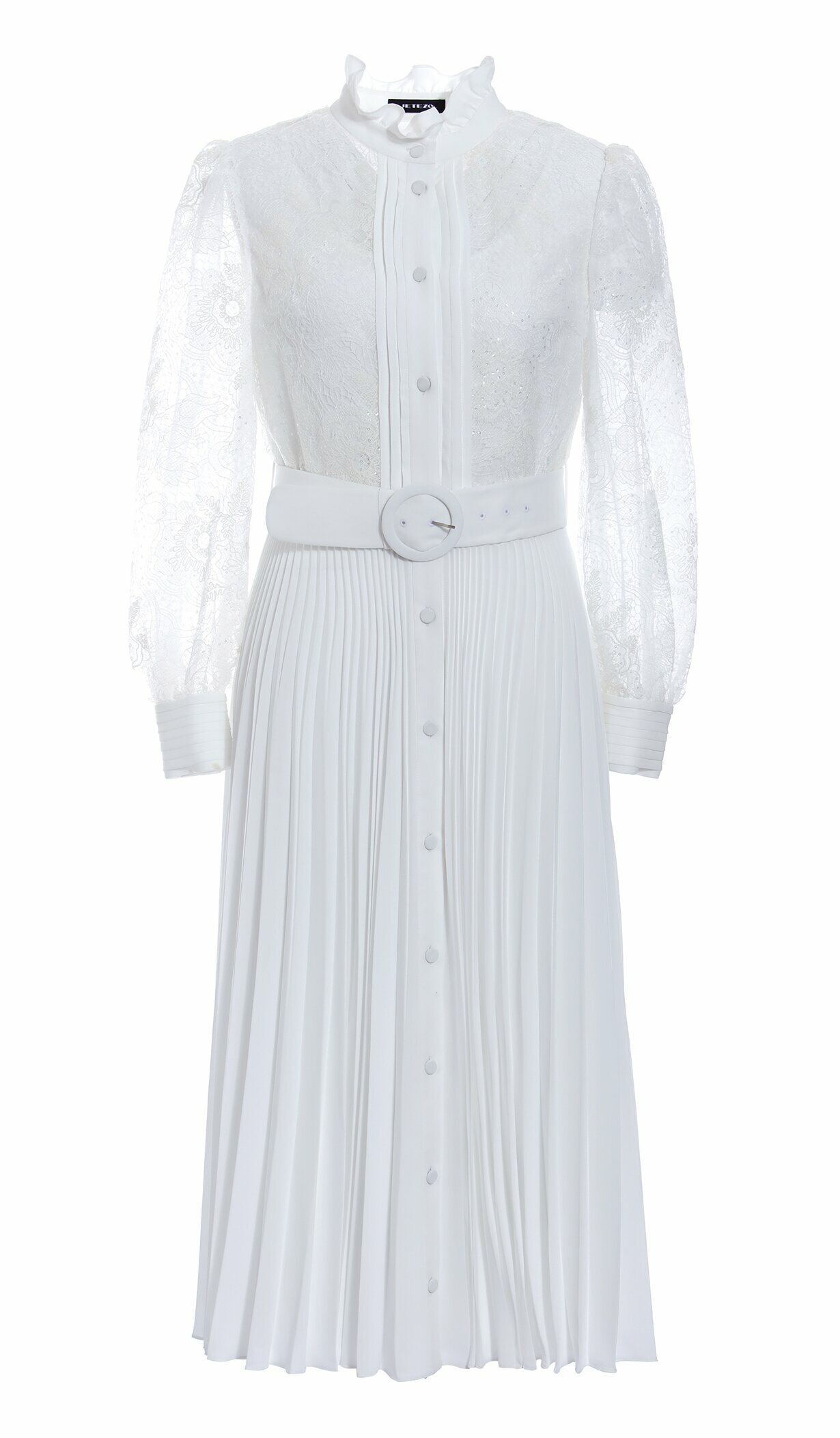 BD15051E1 百瓣雪語洋蕾絲百摺長洋裝(附腰帶)