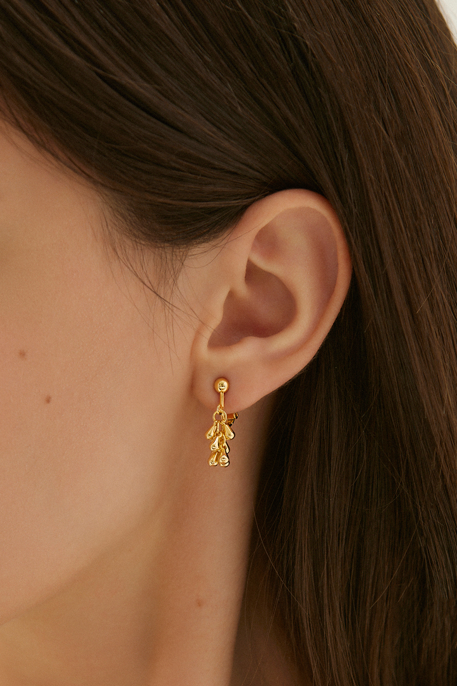 小麥穗流蘇串。夾式耳環