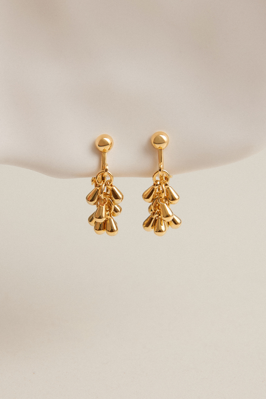 小麥穗流蘇串。夾式耳環