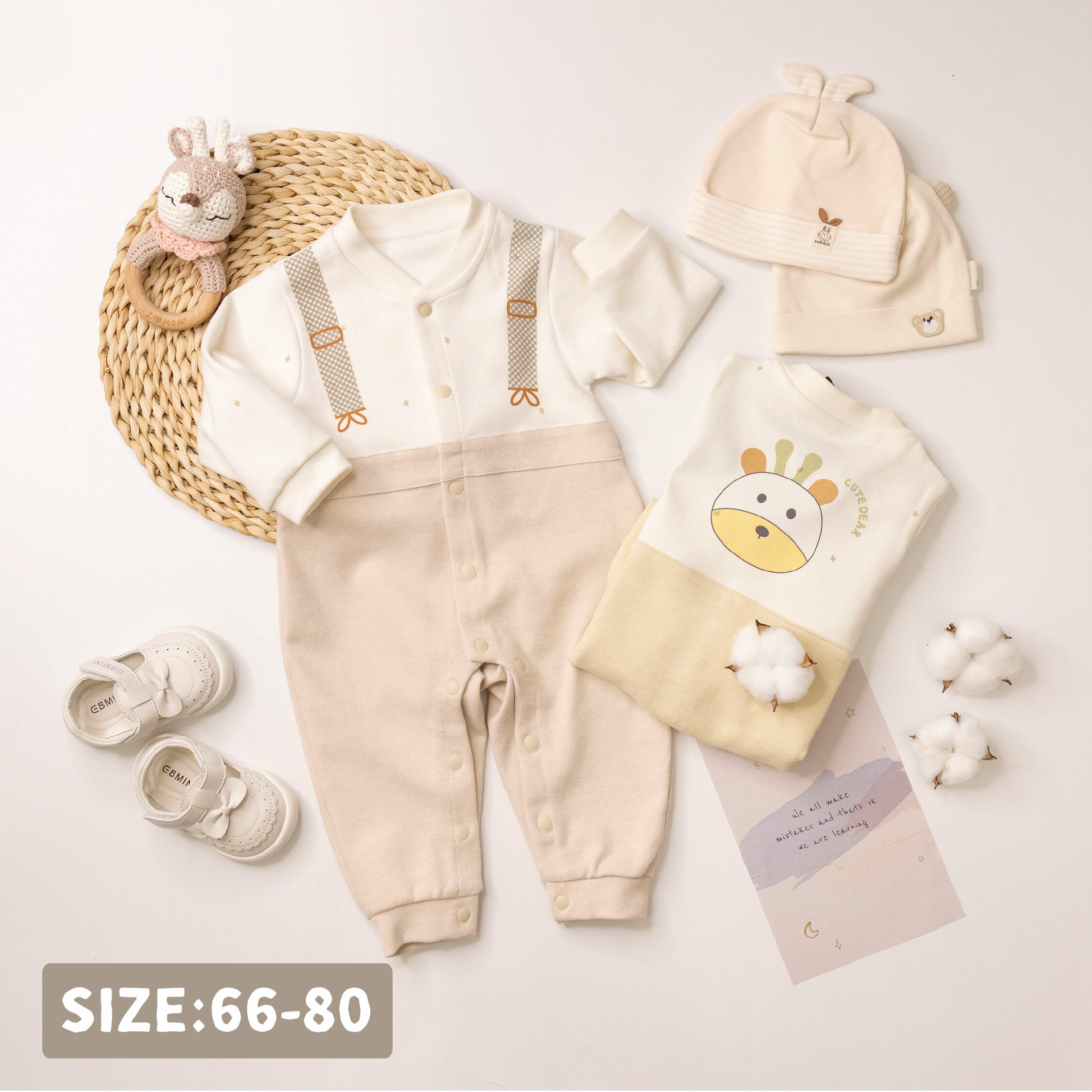 純淨系列【T3022】Q萌長頸鹿吊帶棉柔長袖連身衣＊二色