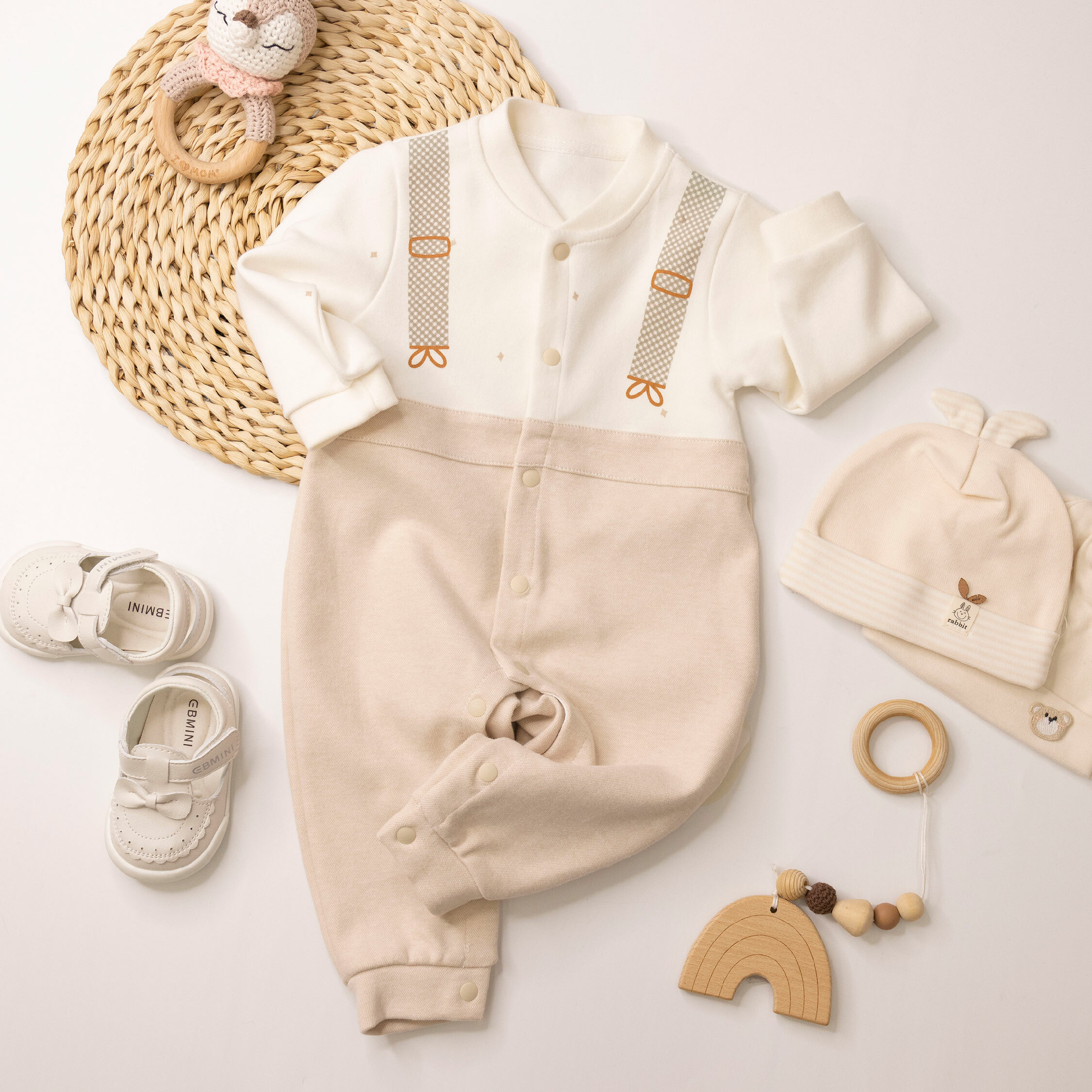 純淨系列【T3022】Q萌長頸鹿吊帶棉柔長袖連身衣＊二色