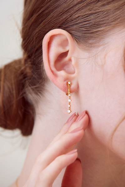 閃耀垂墜線型鋯石。夾式耳環