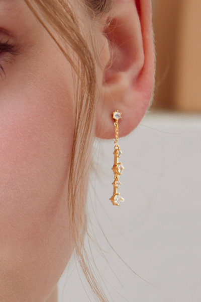 閃耀垂墜線型鋯石。銀針耳環