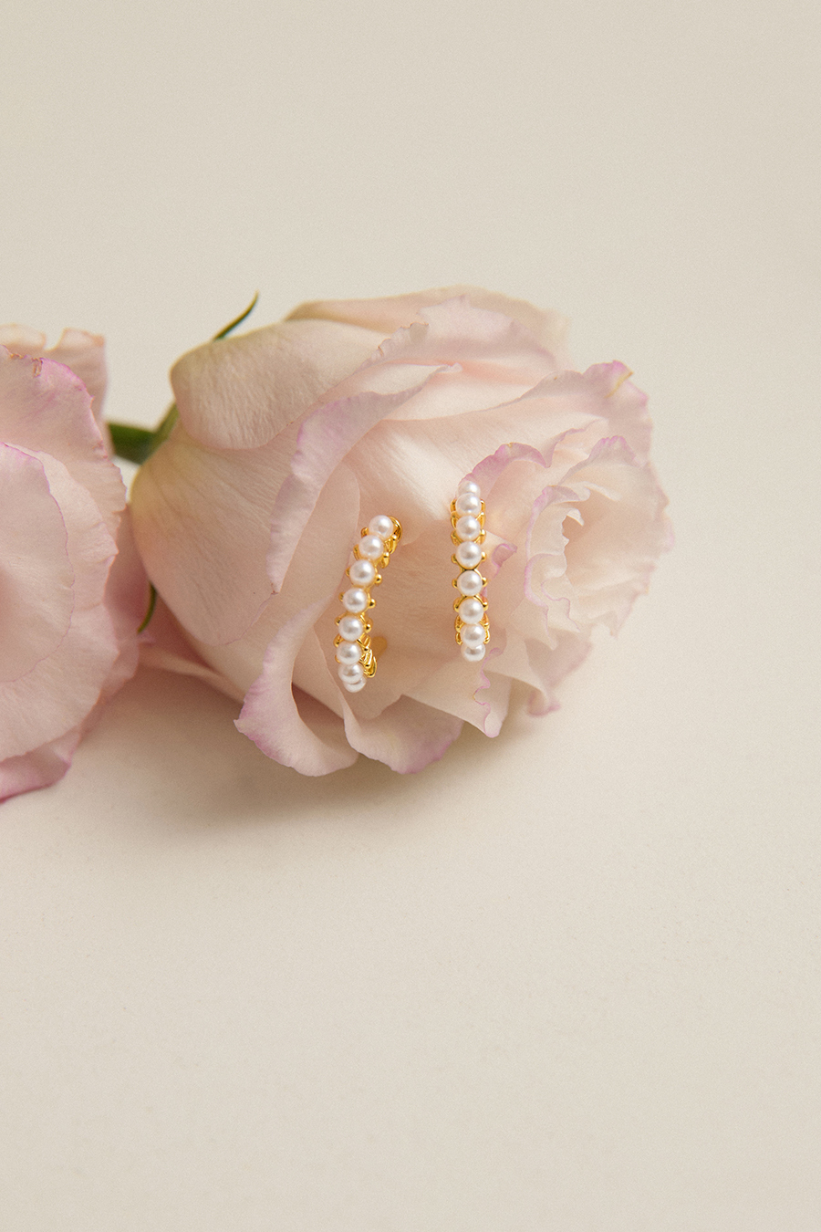 經典圈型排列珍珠。銀針耳環