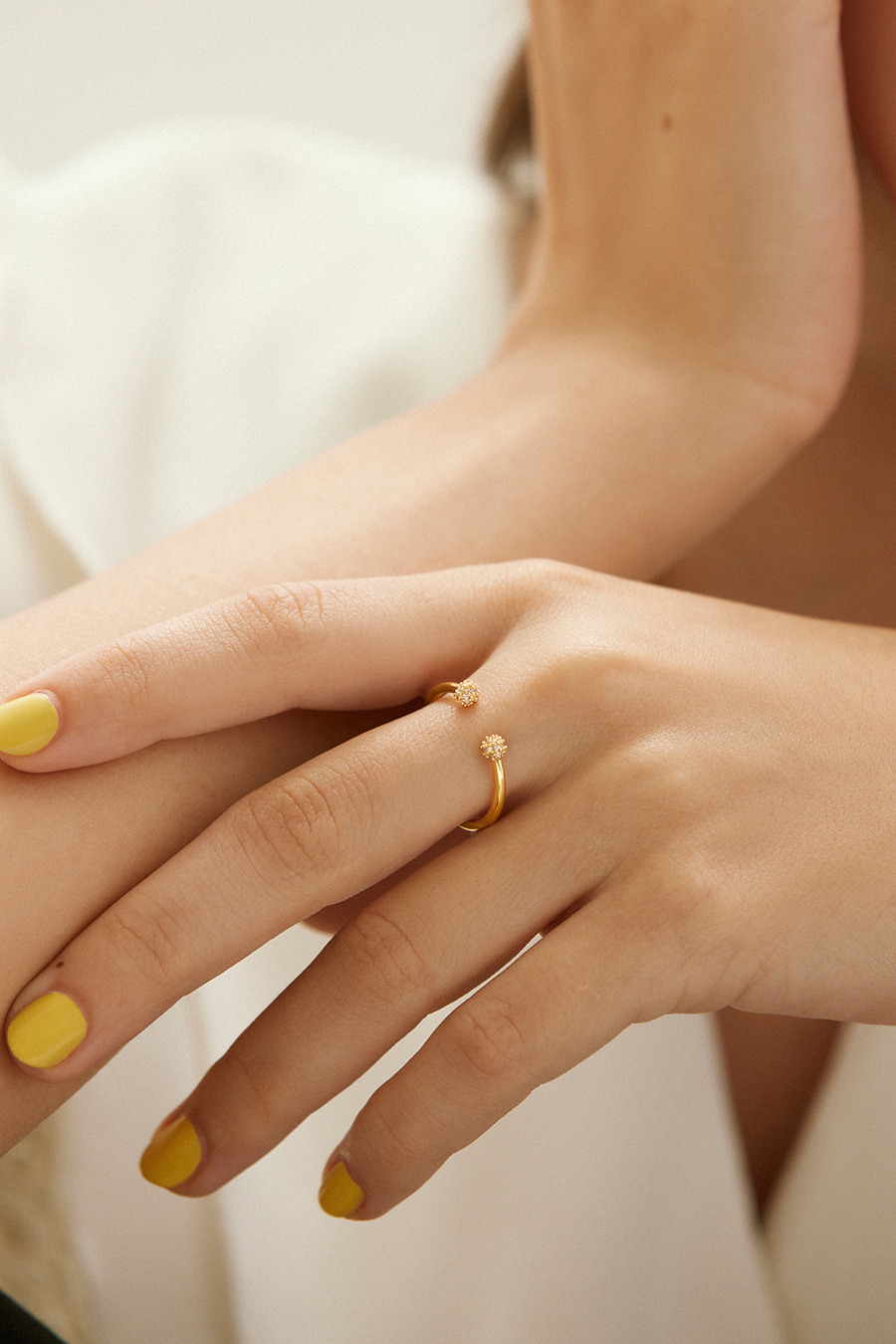 亮鑽小金球可調式戒指