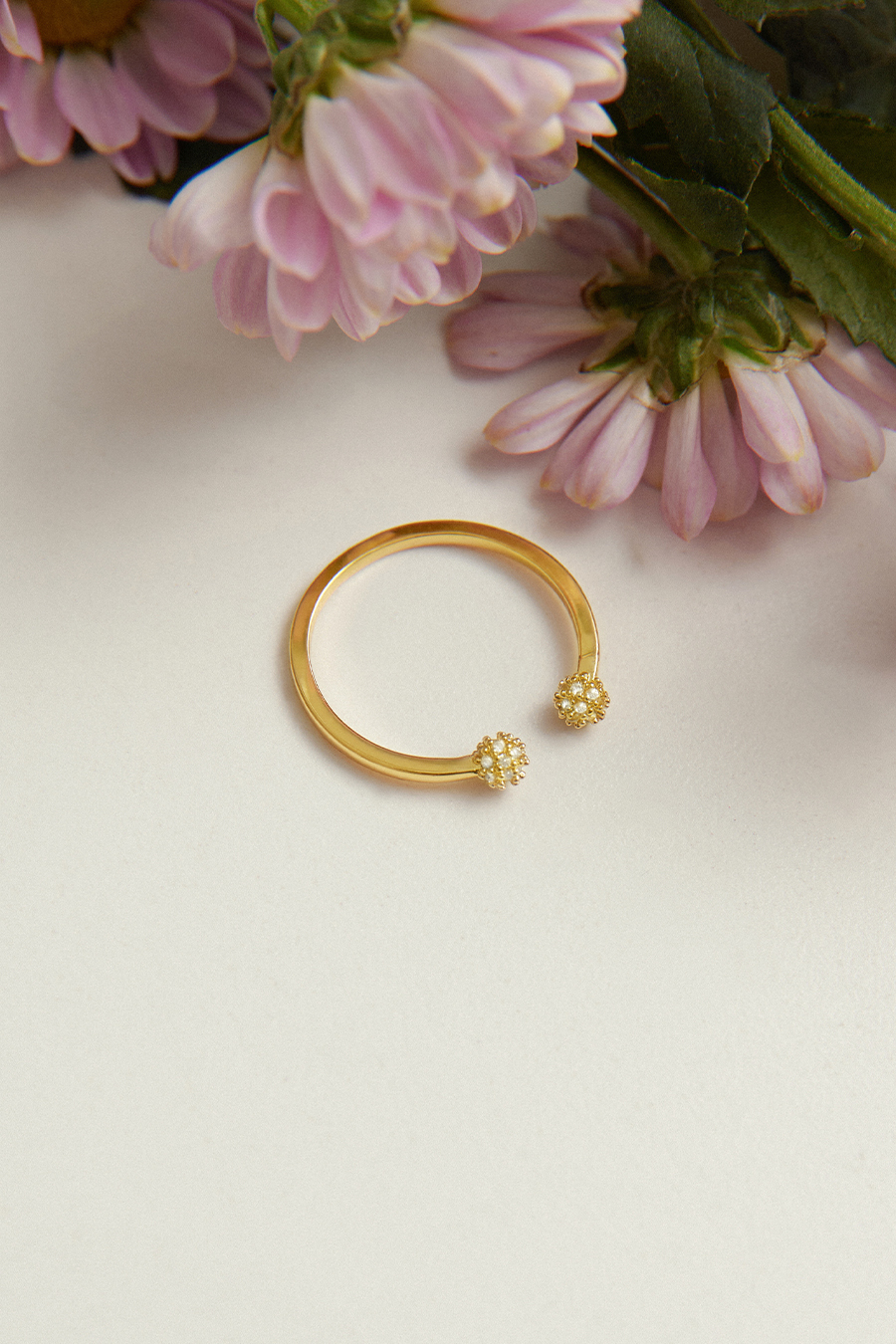 亮鑽小金球可調式戒指