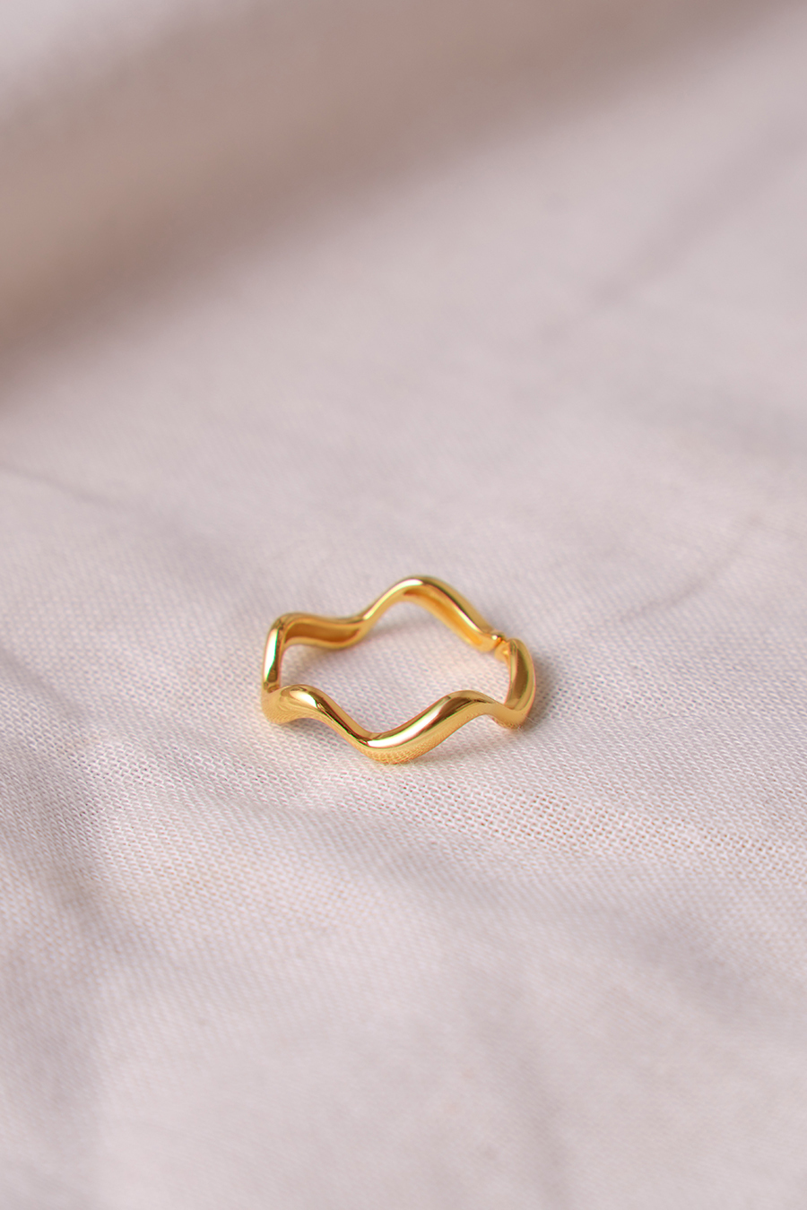 【925純銀】經典波浪可調式戒指(金)