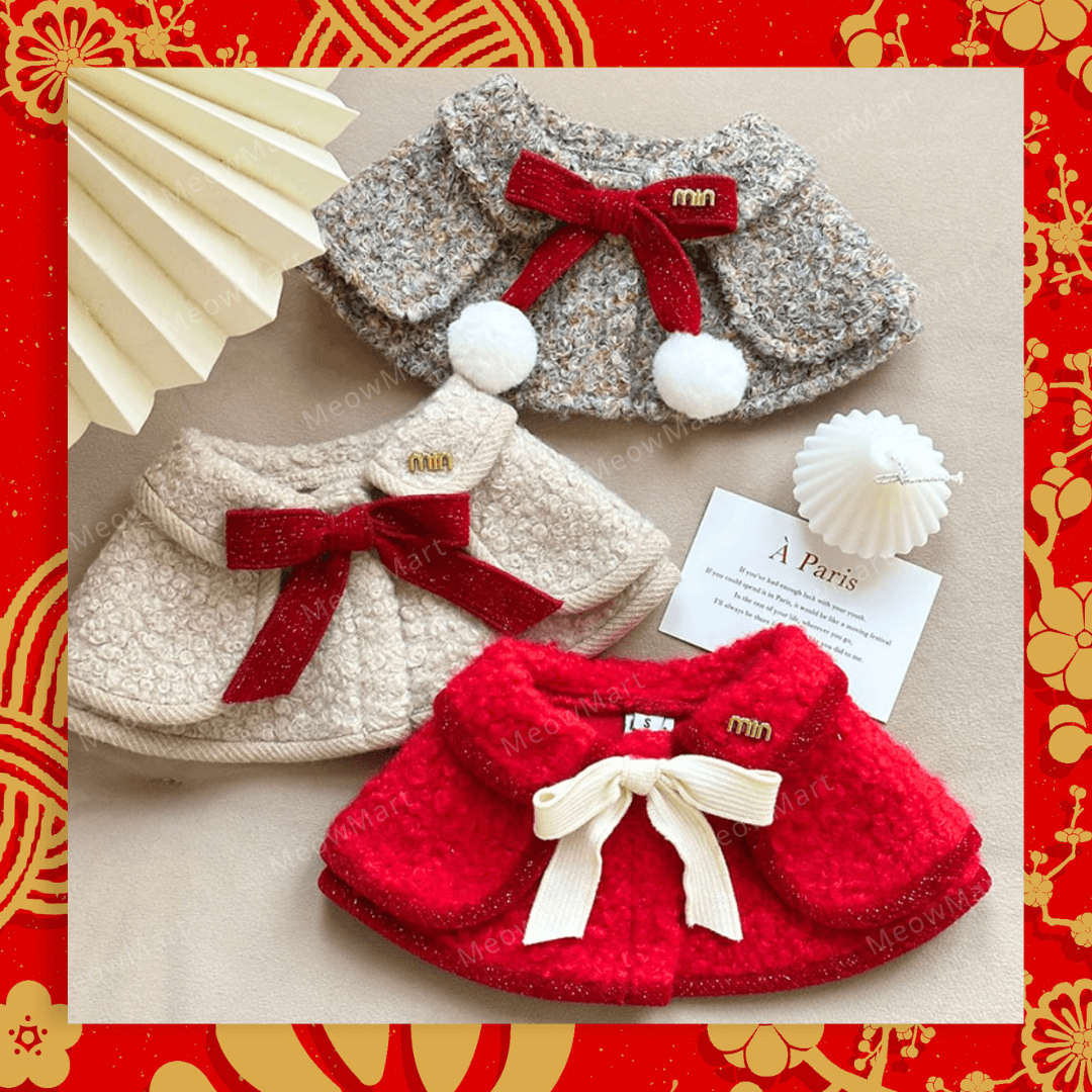 【新品8折】冬日蝴蝶結披肩 (貓狗適用)