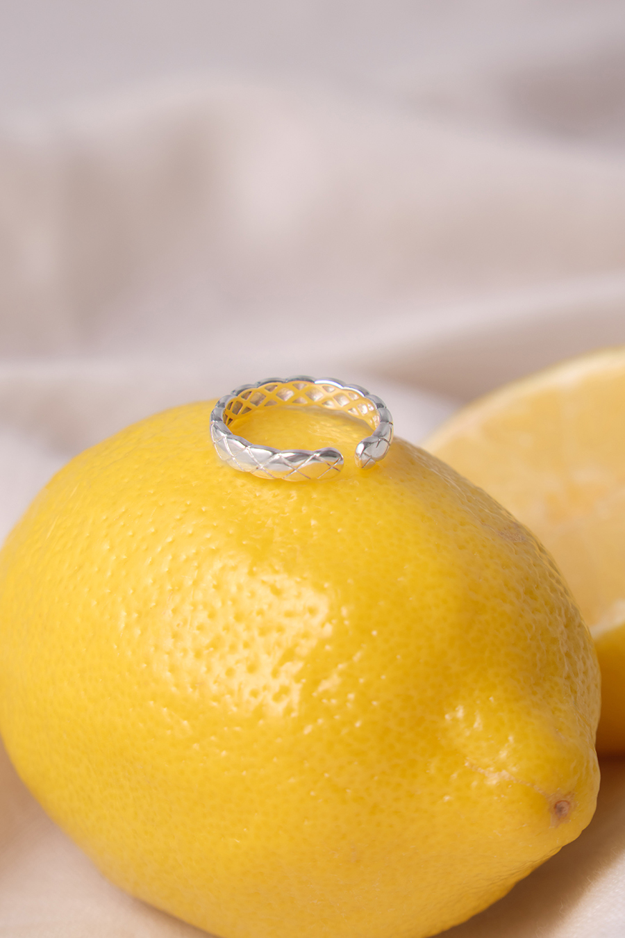 【925純銀】經典菱格紋可調式戒指(銀)