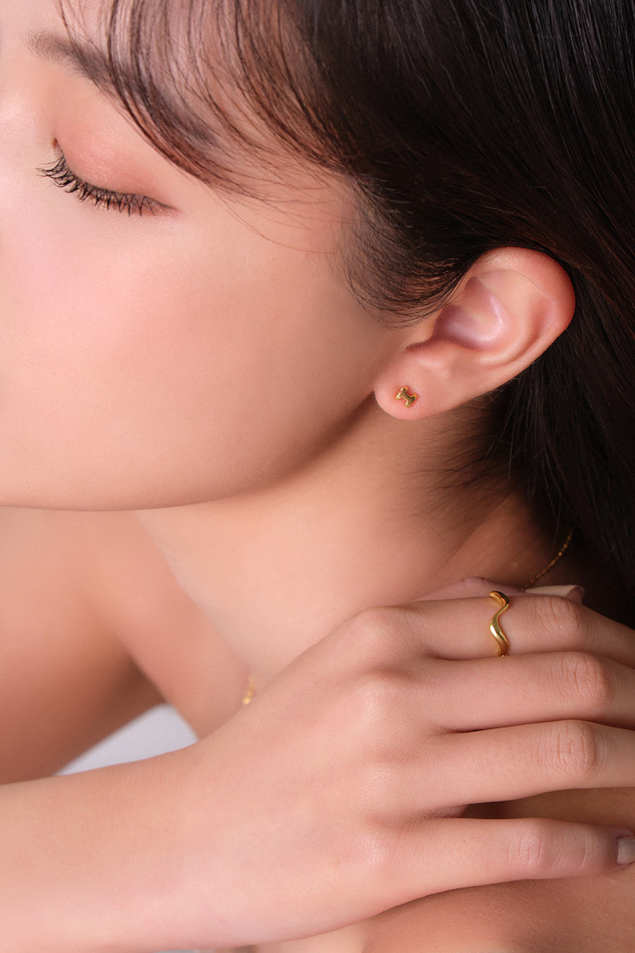 【925純銀】3.5MM光澤立體。銀針耳環(金)