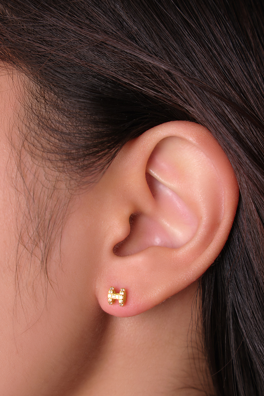 【925純銀】4.5MM滿鑽立體。銀針耳環(金)