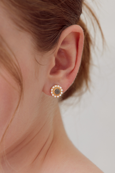 法式唯美珍珠貓眼。銀針耳環