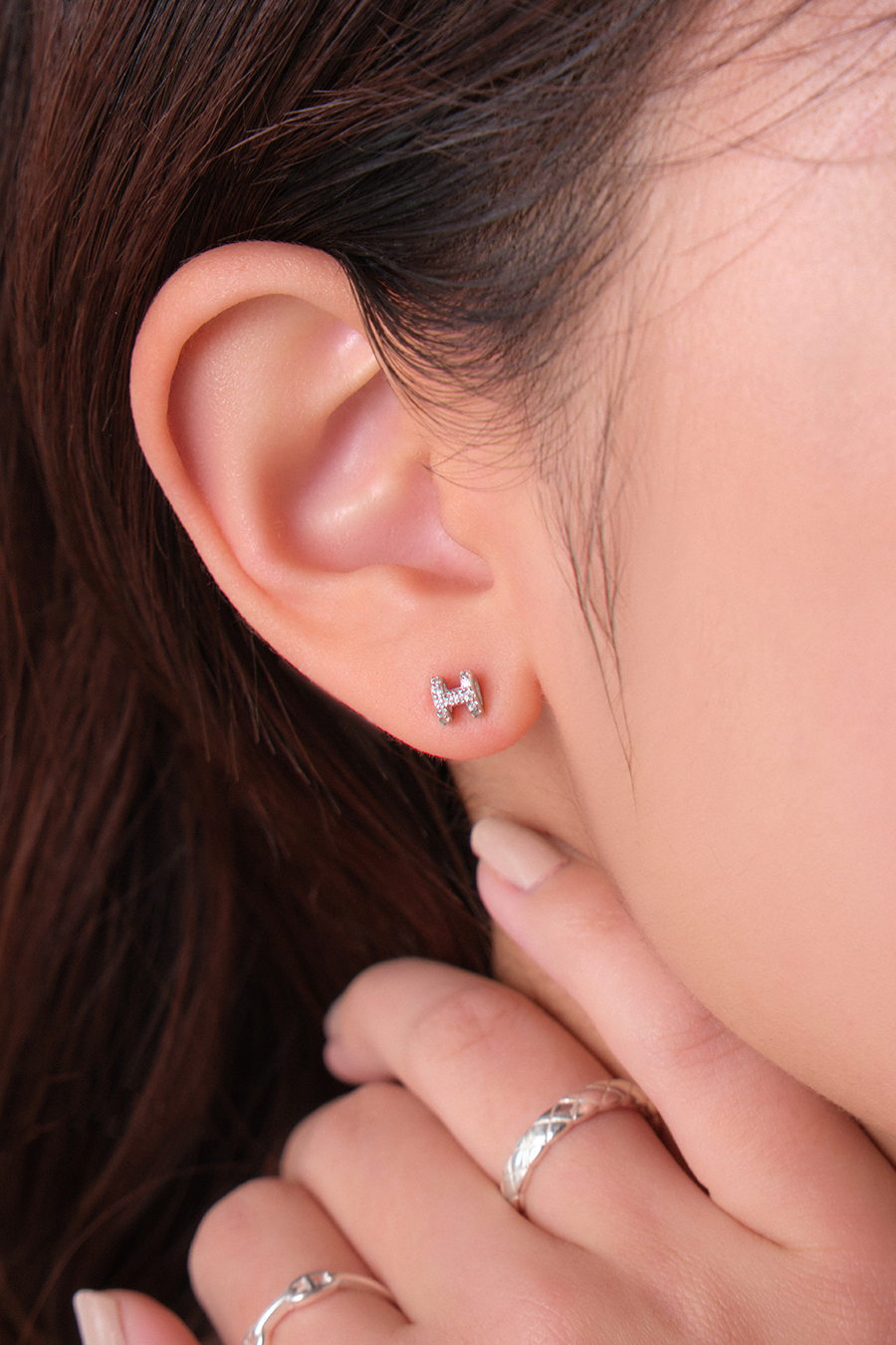 【925純銀】4.5MM滿鑽立體。銀針耳環(銀)