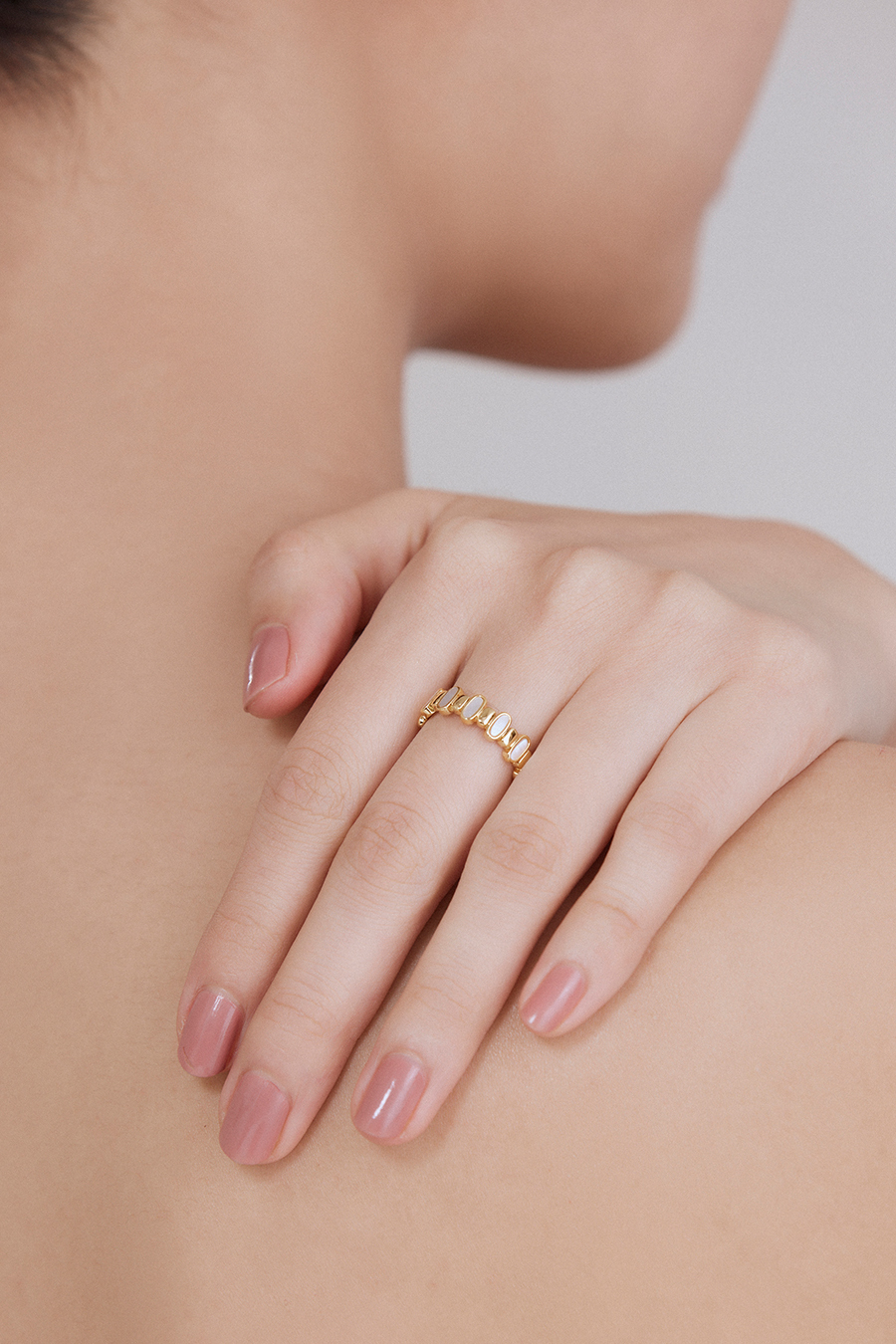 天然貝母拼接可調式戒指