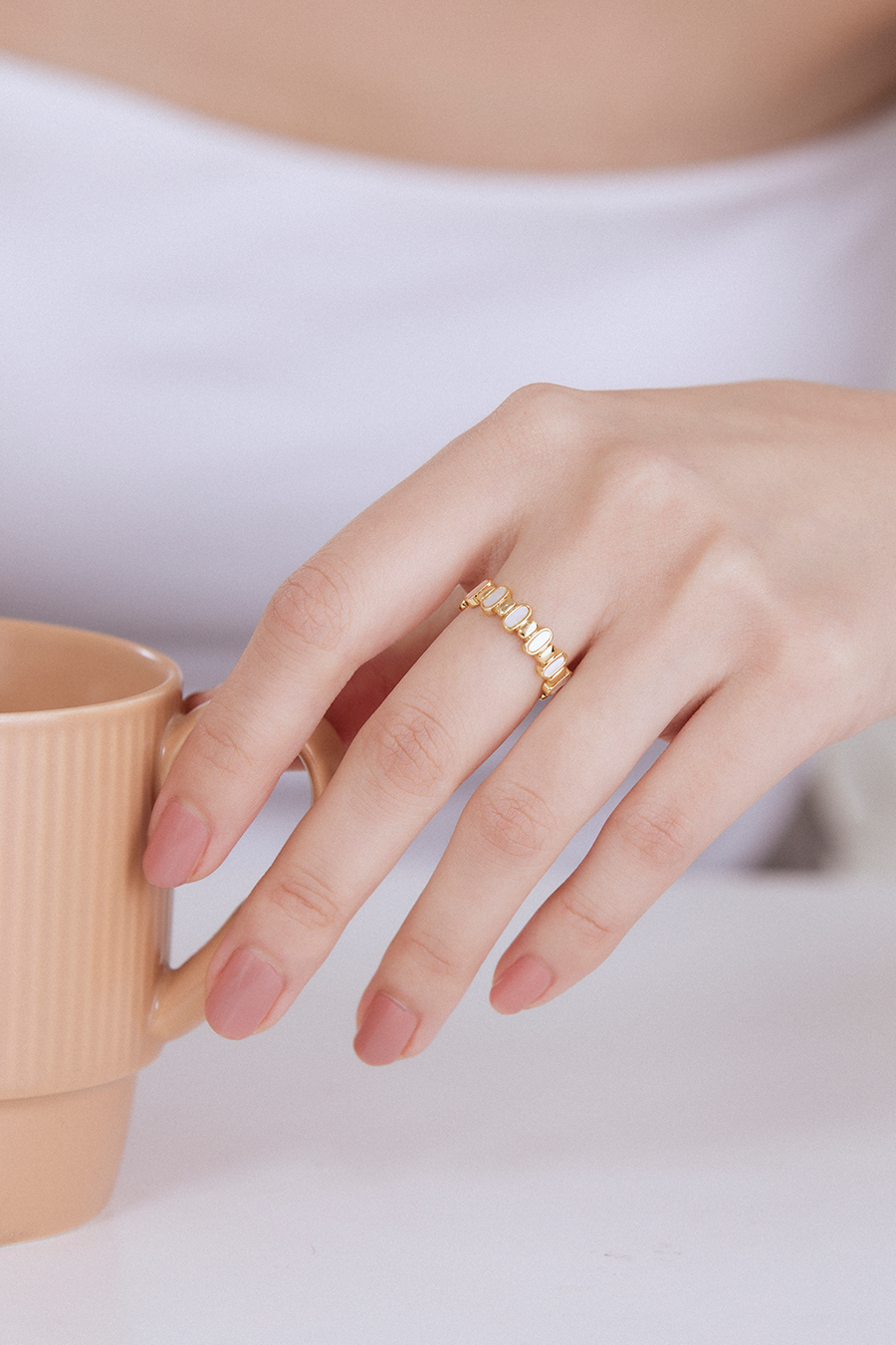 天然貝母拼接可調式戒指