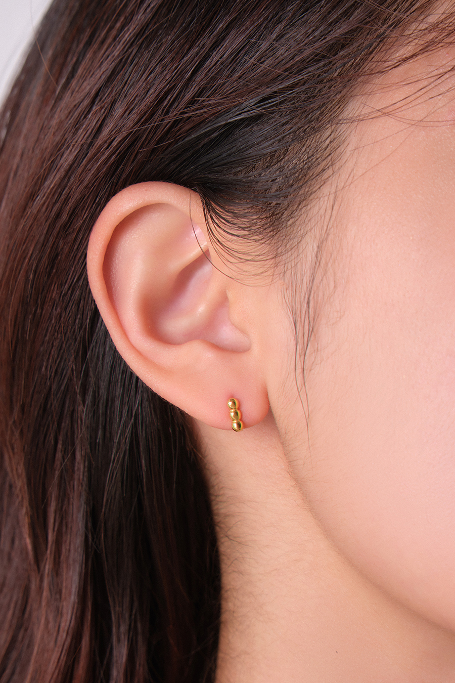 【925純銀】迷你圓珠圈型。銀針耳環(金)