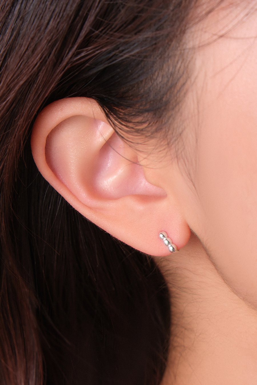 【925純銀】迷你圓珠圈型。銀針耳環(銀)