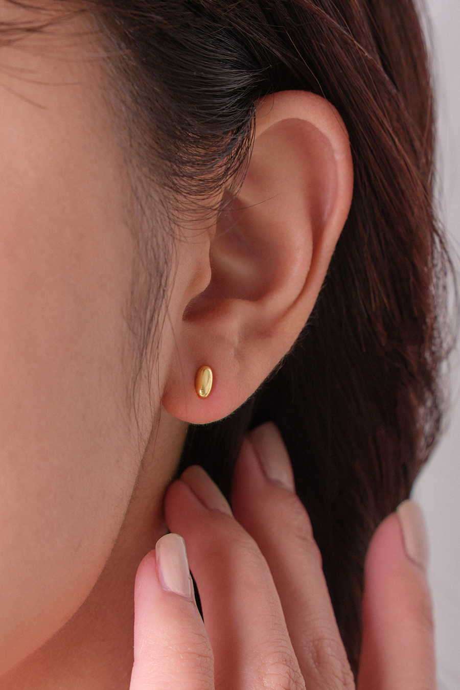 【925純銀】簡約迷你橢圓。銀針耳環(金)