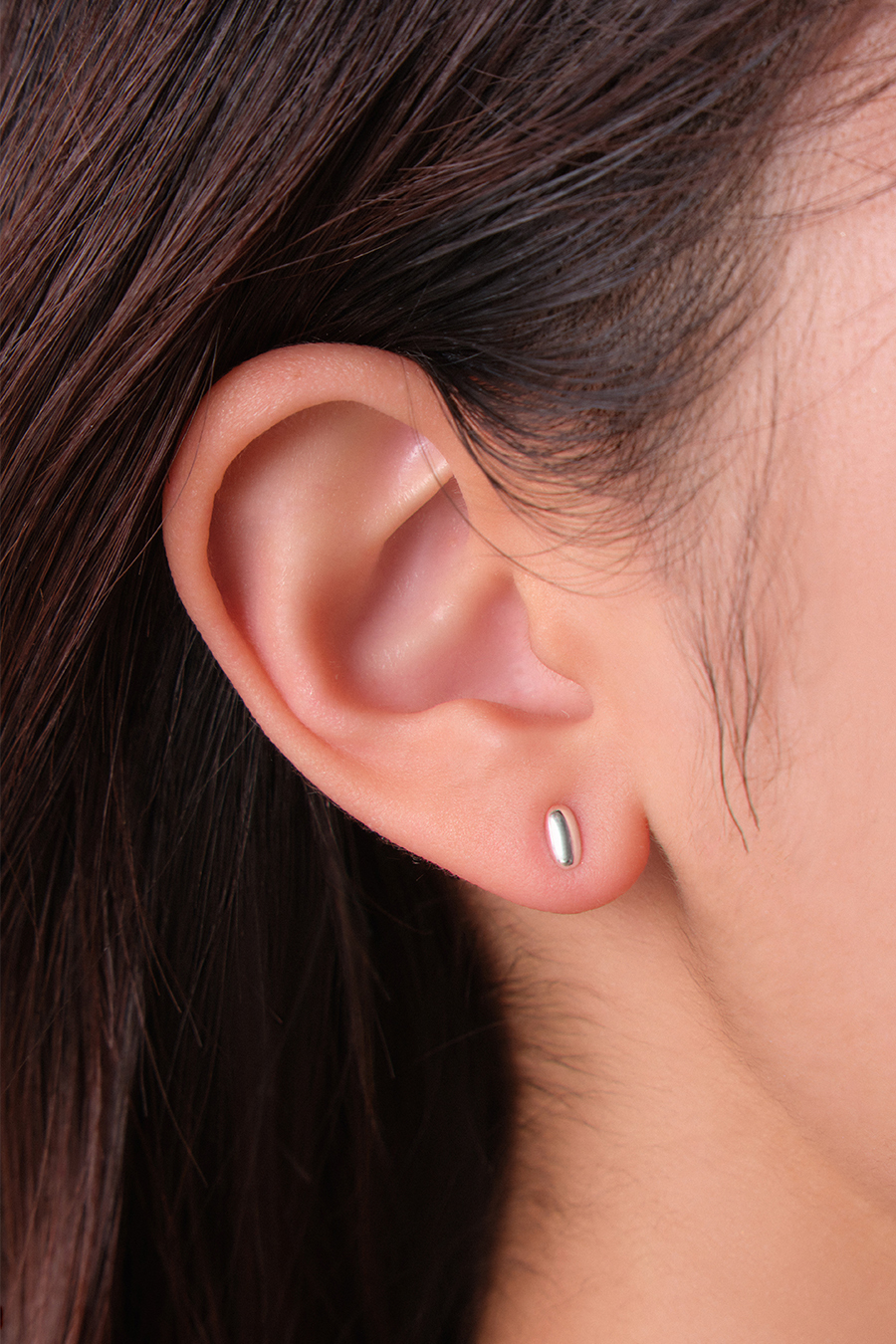 【925純銀】簡約迷你橢圓。銀針耳環(銀)