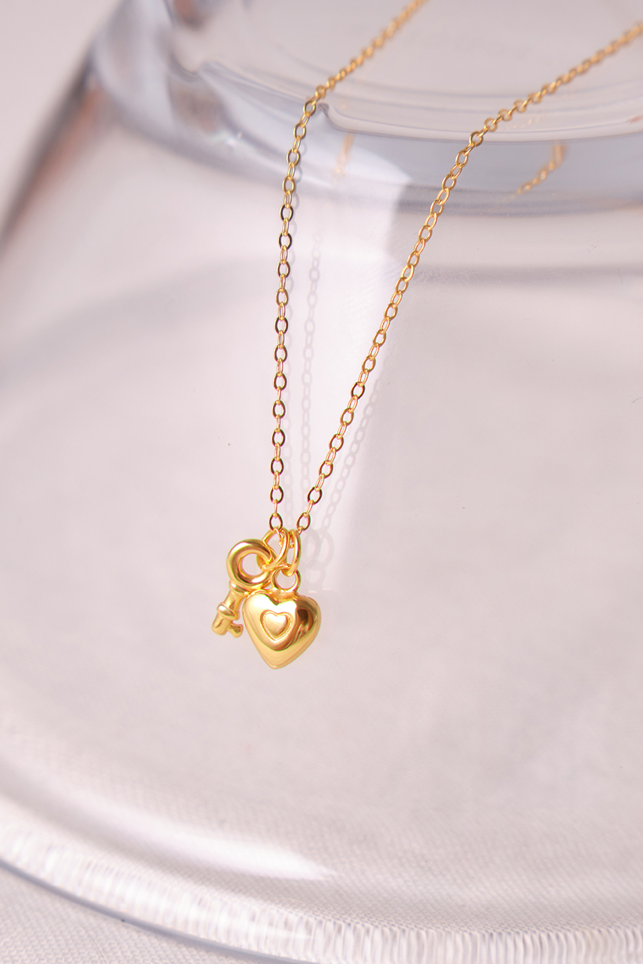 【925純銀】愛心鑰匙吊墜項鍊(金)