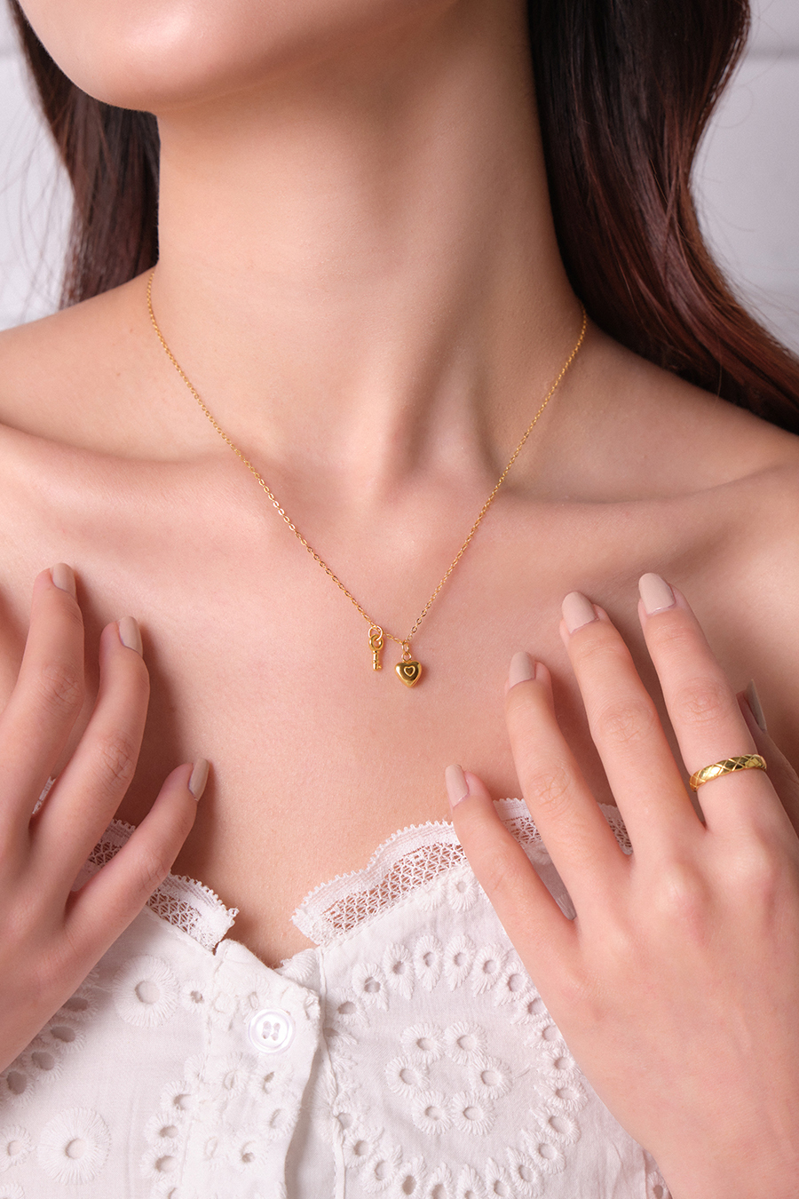 【925純銀】愛心鑰匙吊墜項鍊(金)